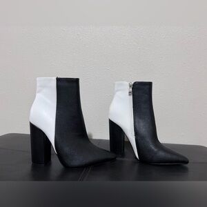 Karen Millen Two-Tone Black & White Women's Block Heel Zip Up Ankle Boots US 5